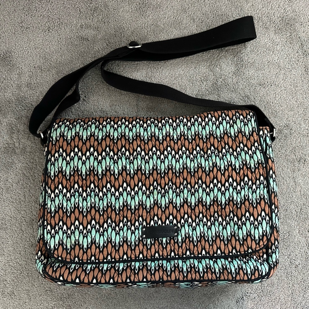 Vera Bradley Laptop Messenger Bag in Sierra Stream Teal and Brown